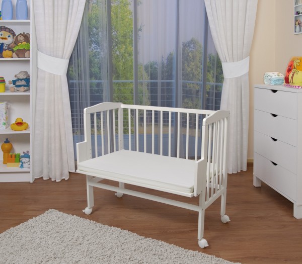 WALDIN Baby Beistellbett mit Matratze, höhen-verstellbar, Holz natur oder weiß lackiert